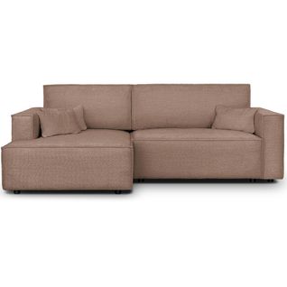 Canapé D'angle à Gauche Convertible 3 Places En Tissu Bouclé Rose Poudré - Asti