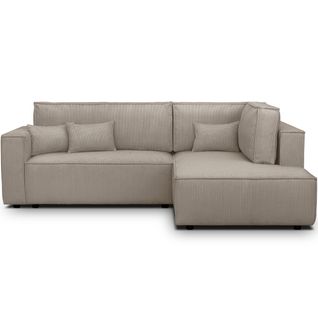 Canapé D'angle Ouvert à Droite Convertible 3 Places En Velours Côtelé Taupe - Emma