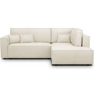 Canapé D'angle Ouvert à Droite Convertible 3 Places En Velours Côtelé Beige - Emma