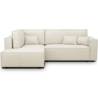 Canapé D'angle Ouvert à Gauche Convertible 3 Places En Velours Côtelé Beige - Emma