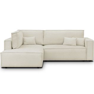 Canapé D'angle Ouvert à Gauche Convertible 3 Places En Tissu Bouclé Beige - Emma