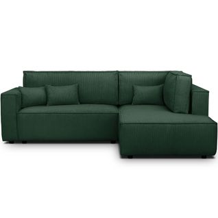 Canapé D'angle Ouvert à Droite Convertible 3 Places En Velours Côtelé Vert - Emma