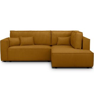 Canapé D'angle Ouvert à Droite Convertible 3 Places En Velours Côtelé Jaune Moutarde - Emma