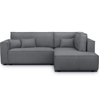 Canapé D'angle Ouvert à Droite Convertible 3 Places En Velours Côtelé Gris Anthracite - Emma
