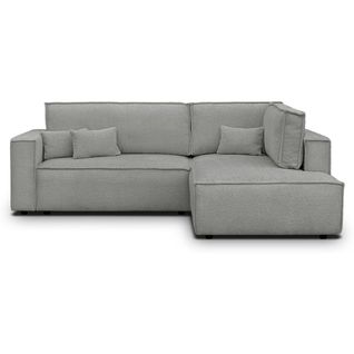 Canapé D'angle Ouvert à Droite Convertible 3 Places En Tissu Bouclé Gris Clair - Emma