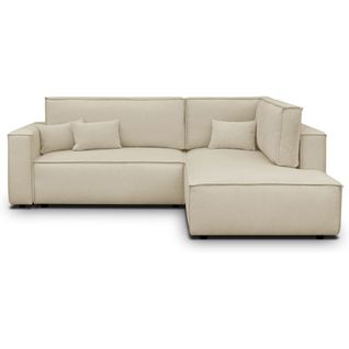 Canapé D'angle Ouvert à Droite Convertible 3 Places En Tissu Chenille Beige Foncé - Emma