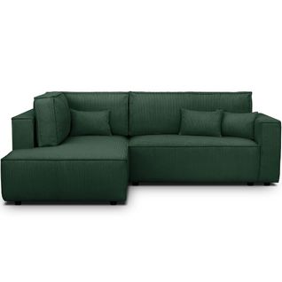 Canapé D'angle Ouvert à Gauche Convertible 3 Places En Velours Côtelé Vert - Emma