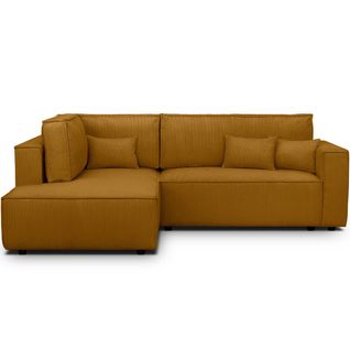 Canapé D'angle Ouvert à Gauche Convertible 3 Places En Velours Côtelé Jaune Moutarde - Emma