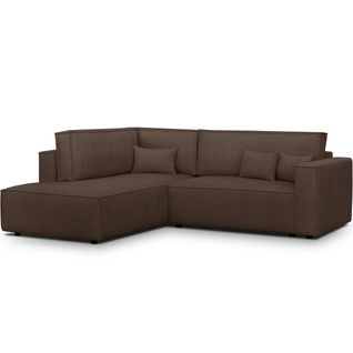 Canapé D'angle Ouvert à Gauche Convertible 3 Places En Velours Côtelé Moka - Emma