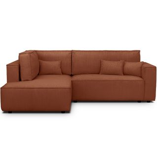 Canapé D'angle Ouvert à Gauche Convertible 3 Places En Velours Côtelé Rouille - Emma