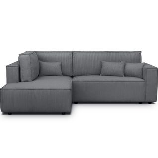 Canapé D'angle Ouvert à Gauche Convertible 3 Places En Velours Côtelé Gris Anthracite - Emma