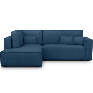 Canapé D'angle Ouvert à Gauche Convertible 3 Places En Velours Côtelé Bleu - Emma