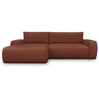 Canapé D'angle Gauche Convertible 3 Places En Tissu Chenille Rouille Foncé - Sonny