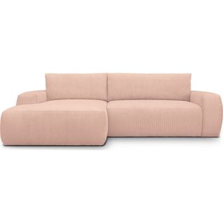 Canapé D'angle Gauche Convertible 3 Places En Velours Côtelé Rose Pâle - Sonny