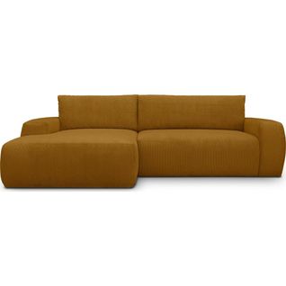Canapé D'angle Gauche Convertible 3 Places En Velours Côtelé Jaune Moutarde - Sonny