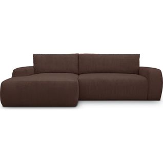 Canapé D'angle Gauche Convertible 3 Places En Velours Côtelé Moka - Sonny