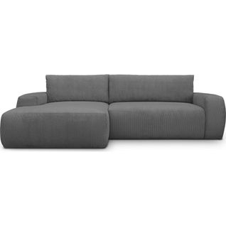 Canapé D'angle Gauche Convertible 3 Places En Velours Côtelé Gris Anthracite - Sonny