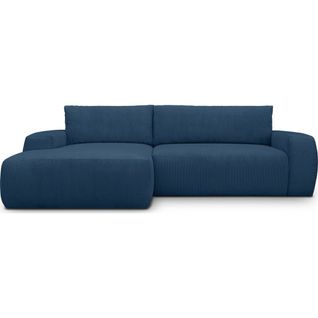 Canapé D'angle Gauche Convertible 3 Places En Velours Côtelé Bleu - Sonny