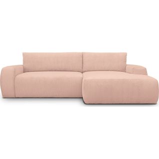 Canapé D'angle Droit Convertible 3 Places En Velours Côtelé Rose Pâle - Sonny
