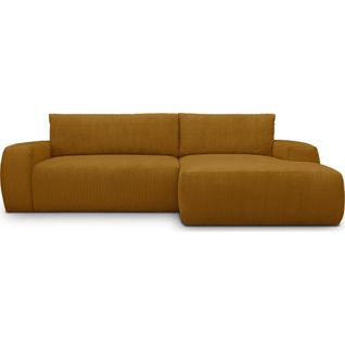 Canapé D'angle Droit Convertible 3 Places En Velours Côtelé Jaune Moutarde - Sonny