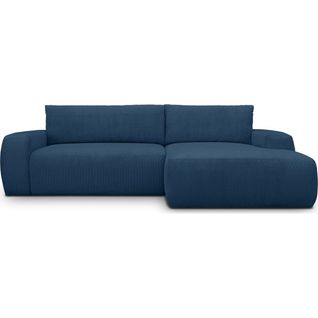 Canapé D'angle Droit Convertible 3 Places En Velours Côtelé Bleu - Sonny