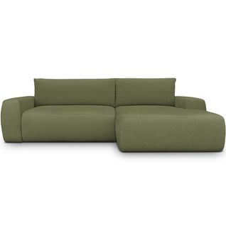 Canapé D'angle Droit Convertible 3 Places En Tissu Chenille Vert Olive - Sonny
