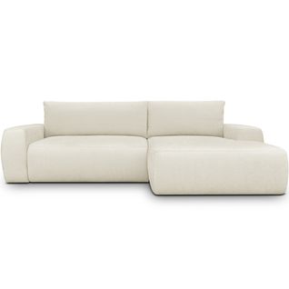 Canapé D'angle Droit Convertible 3 Places En Tissu Chenille Beige - Sonny