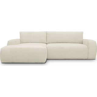 Canapé D'angle Droit Convertible 3 Places En Velours Côtelé Beige - Sonny