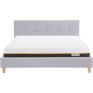 Ensemble Lit Adulte 140x190 - Tête De Lit En Tissu Gris Chiné - Milo + Matelas Mousse