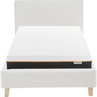 Ensemble Lit 90x190 - Tête De Lit En Tissu Bouclé Beige - Milo + Matelas Mousse