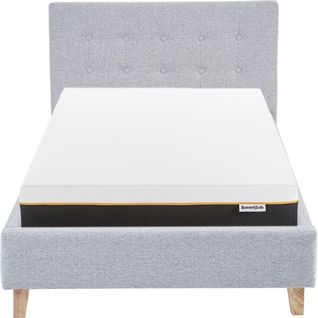 Ensemble Lit 90x190 - Tête De Lit En Tissu Gris Chiné - Milo + Matelas Mousse