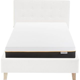 Ensemble Lit 90x190 - Tête De Lit En Tissu Beige - Milo + Matelas Mousse