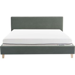 Ensemble Lit Adulte 180x200 - Tête De Lit En Velours Côtelé Vert - Milo + Matelas Ressorts Ensachés