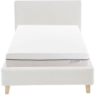 Ensemble Lit 90x190 - Tête De Lit En Tissu Bouclé Beige - Milo + Matelas Ressorts Ensachés