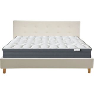 Ensemble Lit Adulte 180x200 - Tête De Lit En Velours Beige - Milo + Matelas Mousse