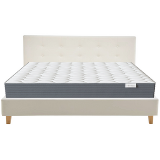 Ensemble Lit Adulte 160x200 - Tête De Lit En Velours Beige - Milo + Matelas Mousse