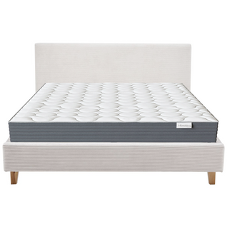 Ensemble Lit Adulte 140x190 - Tête De Lit En Velours Côtelé Beige - Milo + Matelas Mousse