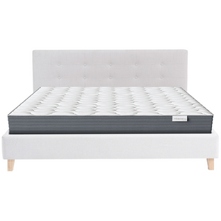 Ensemble Lit Adulte 140x190 - Tête De Lit En Tissu Beige - Milo + Matelas Mousse