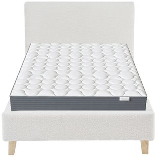 Ensemble Lit Adulte 140x190 - Tête De Lit En Velours Beige - Milo + Matelas Mousse