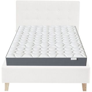 Ensemble Lit 90x190 - Tête De Lit En Tissu Beige - Milo + Matelas Mousse