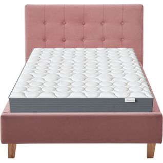 Ensemble Lit 90x190 - Tête De Lit En Velours Vieux Rose - Milo + Matelas Mousse