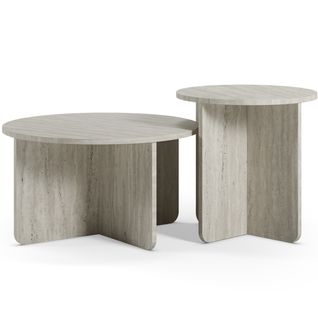Set De 2 Tables Basses Rondes Décor Travertin - Mina