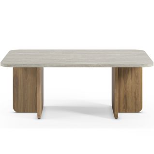 Table Basse Rectangulaire Décor Travertin Et Piètement Couleur Chêne 100 Cm - Mina