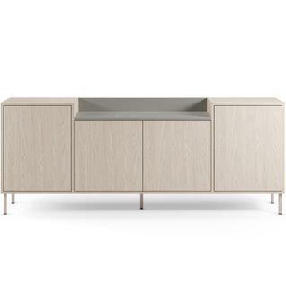 Buffet 4 Portes Décor Chêne Clair Et Vert 200 Cm - Amos