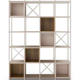 Bibliothèque 5 Niveaux En Métal Beige Et Décor Bois 140 Cm - Elie