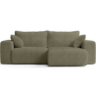 Canapé D'angle Convertible Réversible 3 Places En Velours Côtelé Vert Kaki - Amara