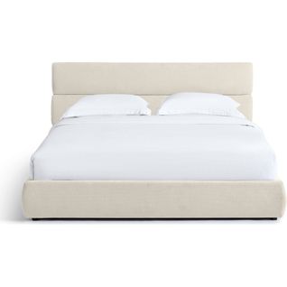 Lit Coffre Adulte 180x200 Cm Avec Tête De Lit Capitonnée En Tissu Chenille Beige - Simon