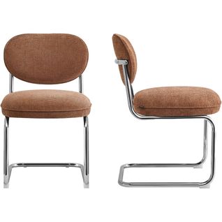 Lot De 2 Chaises De Salle à Manger En Tissu Chenille Terracotta, Piètement Chromé - Lou