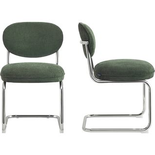 Lot De 2 Chaises De Salle à Manger En Tissu Chenille Vert, Piètement Chromé - Lou
