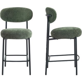 Lot De 2 Tabourets De Bar En Tissu Chenille Vert - Orla